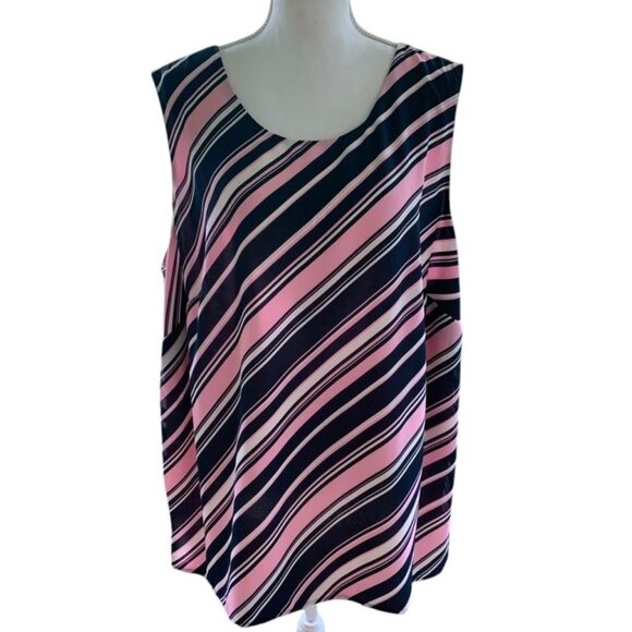 JUDITH HART Woman Plus Size Pink and Navy Striped Sleeveless Blouse Size 20W - Picture 1 of 5